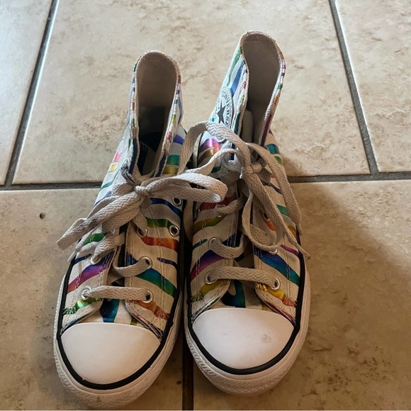 Converse All Star girls metallic rainbow zebra high top sneakers size 1 - Picture 2 of 6